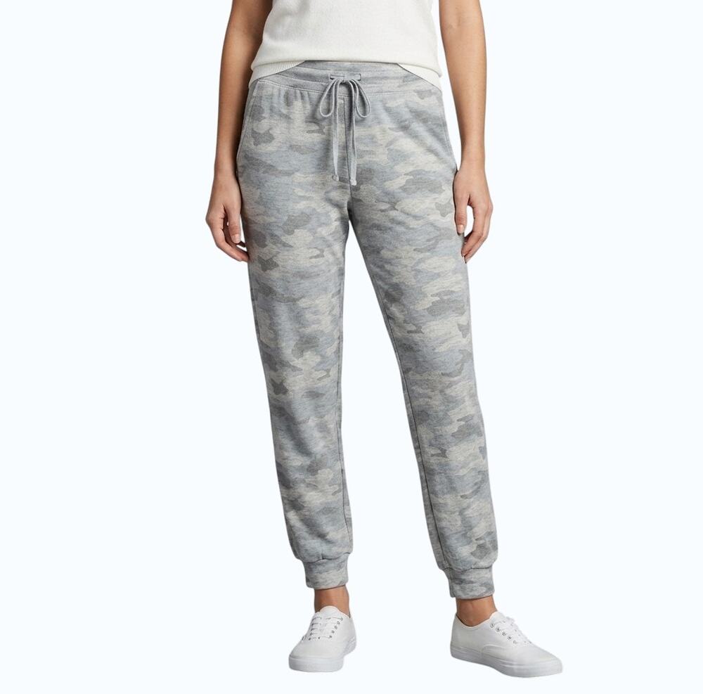 Ink Love & Peace Jogger Pants Gray Camo Drawstring Women L NWT